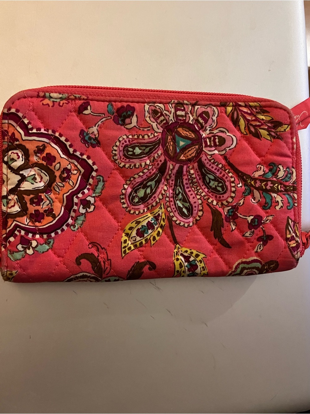 Vera Bradley Coral Pink Quilted Zip Wallet with Floral Paisley
